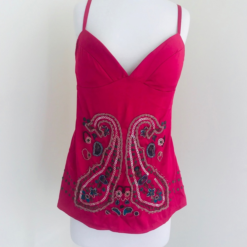 Spaghetti strap top with beaded and button detail
